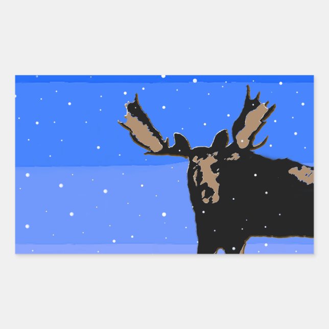 Sticker Rectangulaire Moose en hiver - Art original de la faune (Devant)