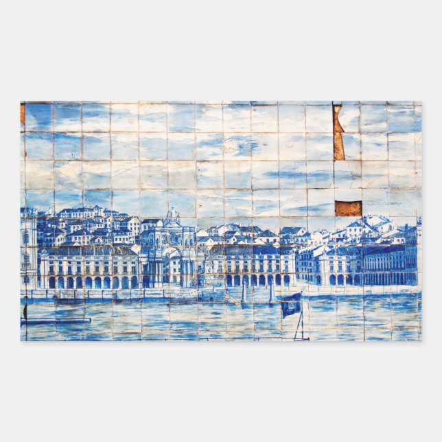 Sticker Rectangulaire mosaïque lisbonne bleu peinture carrelage porcelai (Devant)