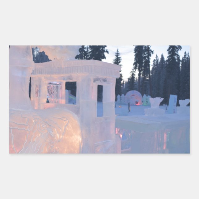 Sticker Rectangulaire moteur de train Sculpture de glace hiver gelé neig (Devant)