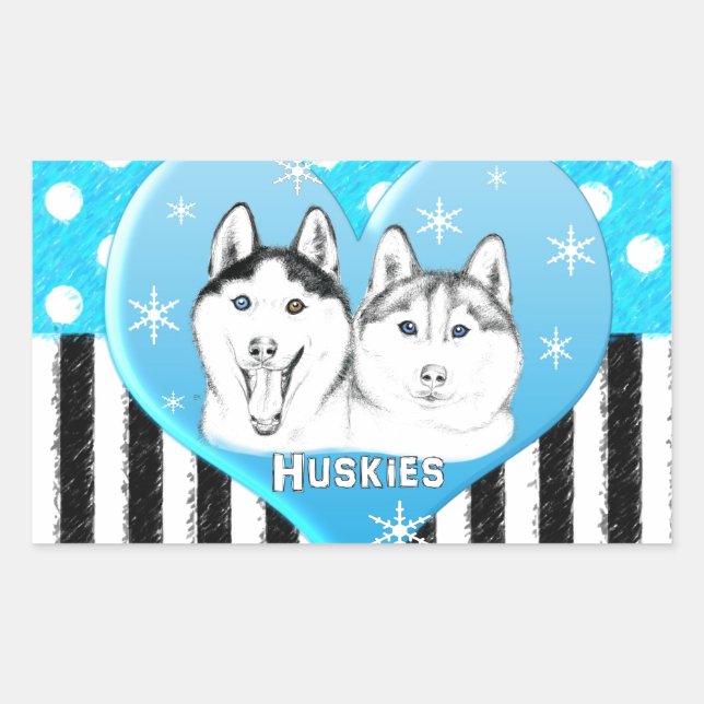 Sticker Rectangulaire Motif bleu Huskies (Devant)