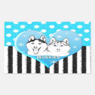 Sticker Rectangulaire Motif bleu Huskies