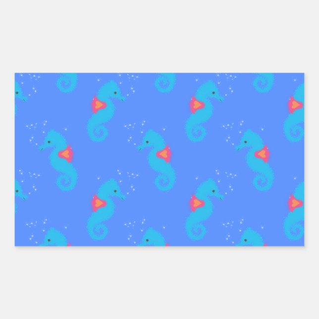 Sticker Rectangulaire Motif Blue Seahorse (Devant)