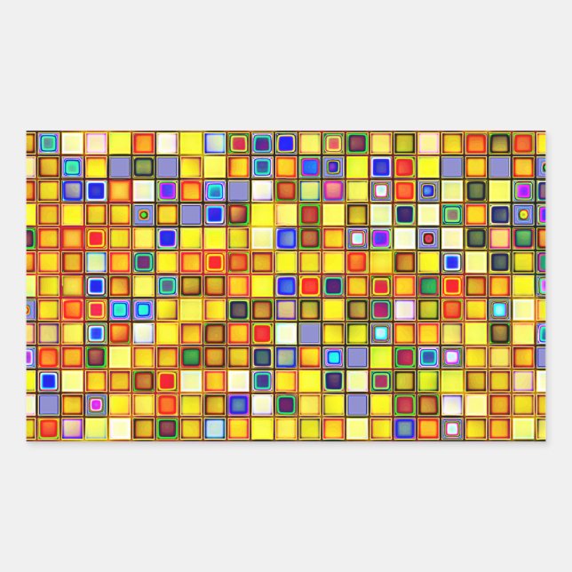 Sticker Rectangulaire Motif Carreaux Jaune Et Bleu Cool (Devant)