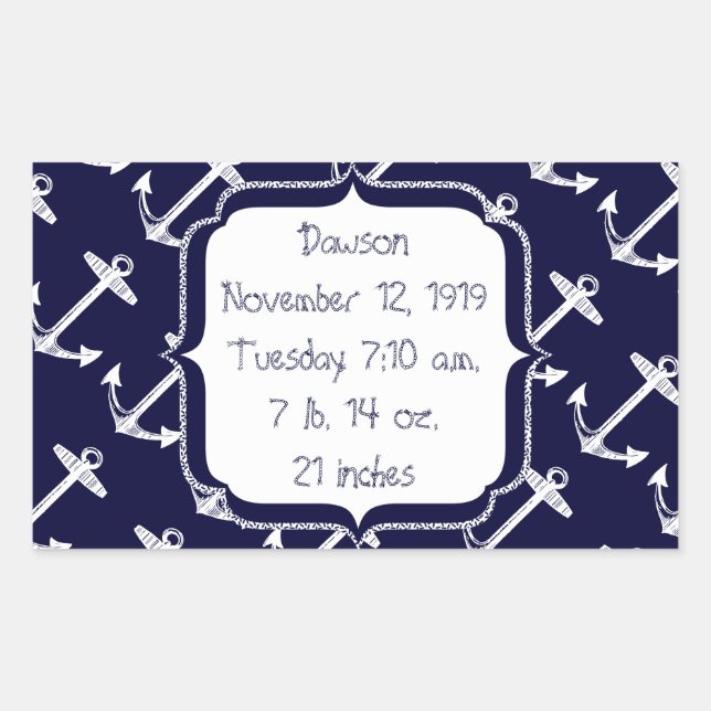 Sticker Rectangulaire Motif d'ancre de marine nautique (Devant)