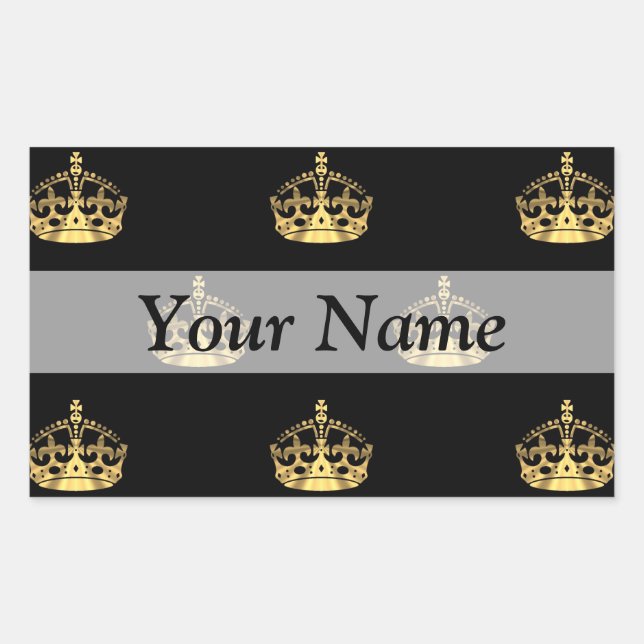 Sticker Rectangulaire Motif de couronne noir et or (Devant)
