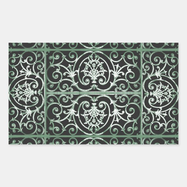 Sticker Rectangulaire Motif de défilement vert et noir (Devant)