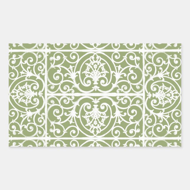 Sticker Rectangulaire Motif de défilement vert olive (Devant)
