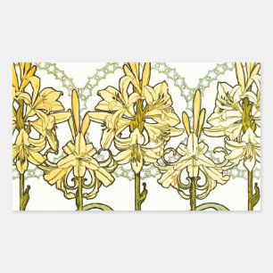 Sticker Rectangulaire Motif de lys Art nouveau d'Alphonse Mucha vintage