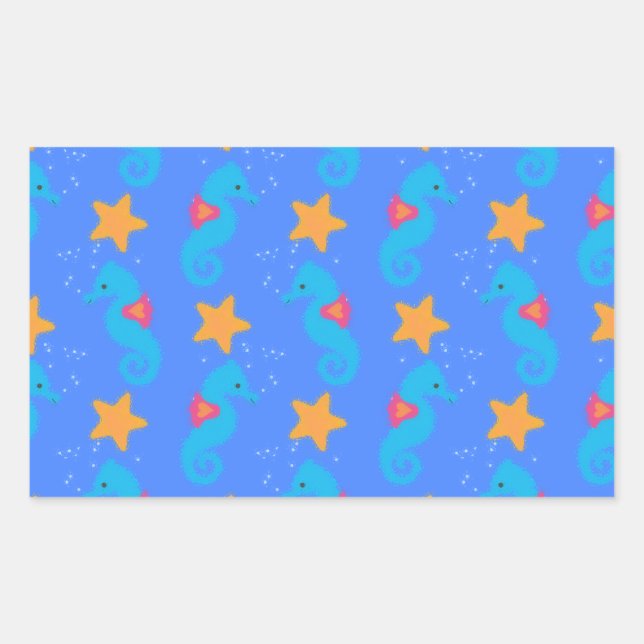 Sticker Rectangulaire Motif De Seahores Bleues Et De Starfish (Devant)