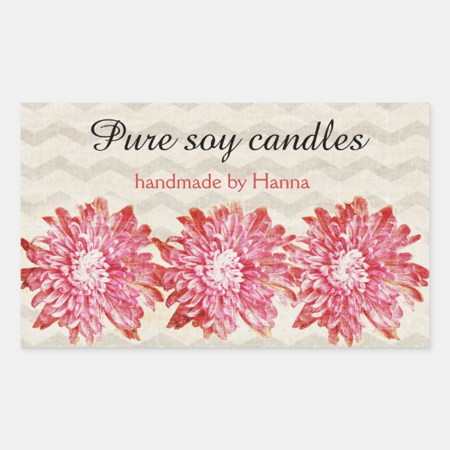 Sticker Rectangulaire Motif de zigzag moderne de chevron avec la fleur (Devant)