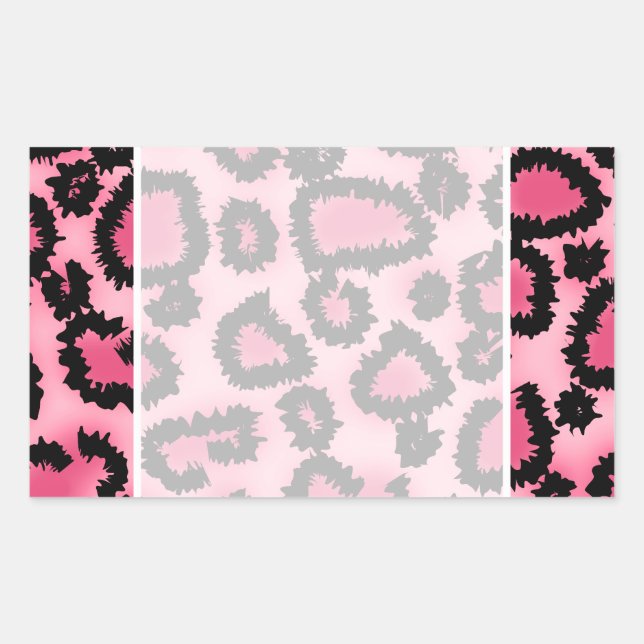 Sticker Rectangulaire Motif Empreinte de léopard rose et noir. (Devant)