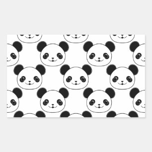 Sticker Rectangulaire Motif Kawaii Panda En Noir Et Blanc