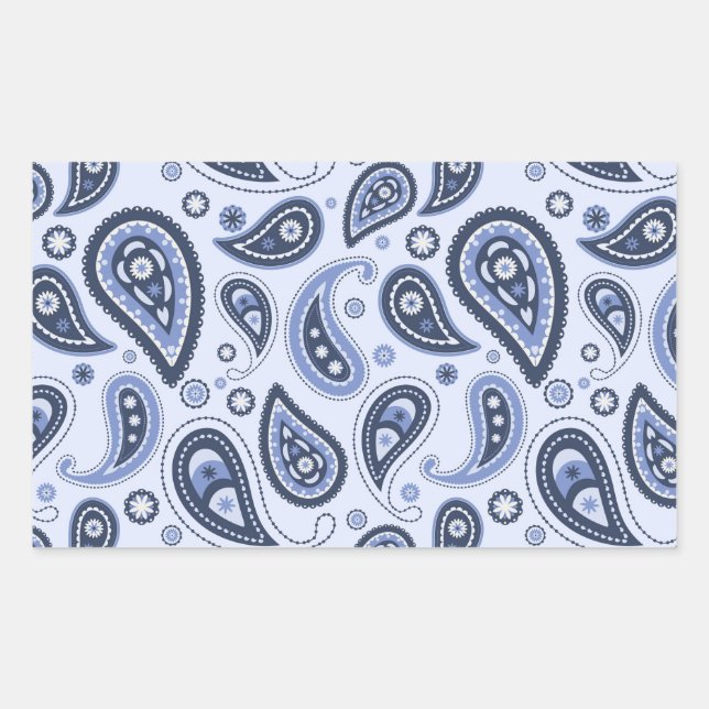 Sticker Rectangulaire Motif Paisley Bleu (Devant)