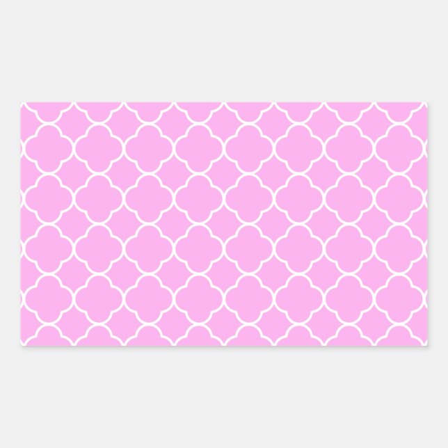 Sticker Rectangulaire Motif Quatrefoil Rose Et Blanc (Devant)