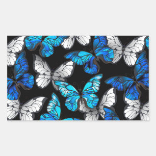 Sticker Rectangulaire Motif sans couleur foncée avec papillons bleus Mor