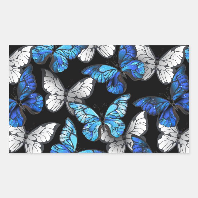 Sticker Rectangulaire Motif sans couleur foncée avec papillons bleus Mor (Devant)