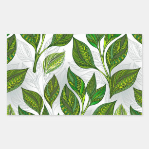 Sticker Rectangulaire Motif sans couture avec Feuilles de thé vert