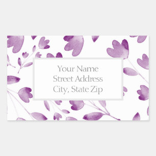 Sticker Rectangulaire Motifs de tiges de fleurs d'aquarelle violet Étiqu