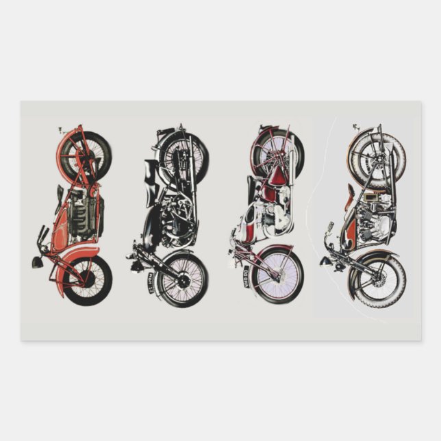 Sticker Rectangulaire MOTOCYCLES VINTAGES CLASSIQUES gris rouge noir (Devant)