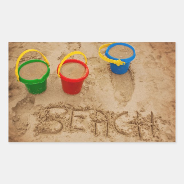Sticker Rectangulaire Mots De Sable De Plage (Devant)