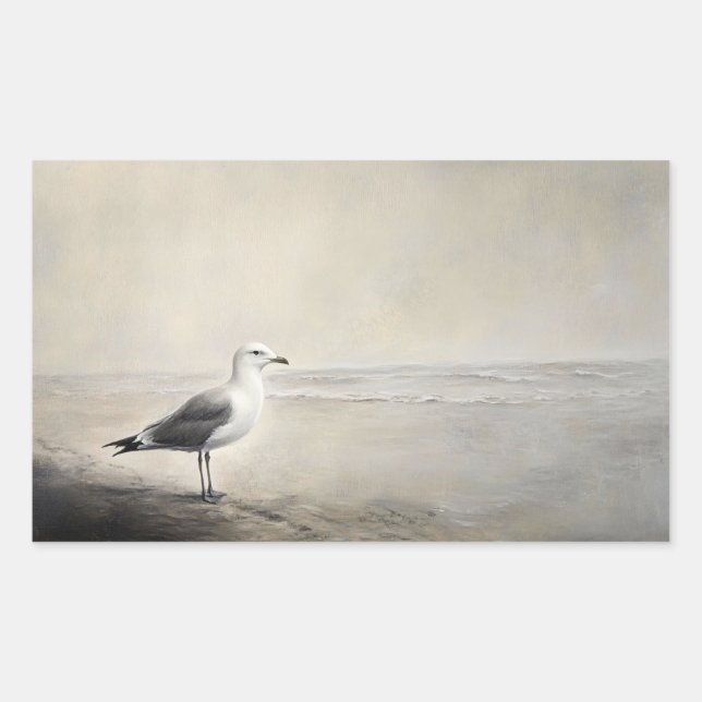 Sticker Rectangulaire Mouette solitaire au bord de l'eau (Devant)
