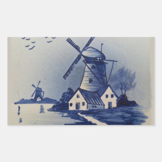 Sticker Rectangulaire Moulin blanc blanc blanc vintage (Devant)