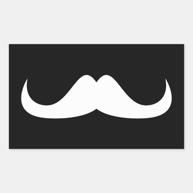 Sticker Rectangulaire Moustache cool blanc Handlebar sur noir (Devant)