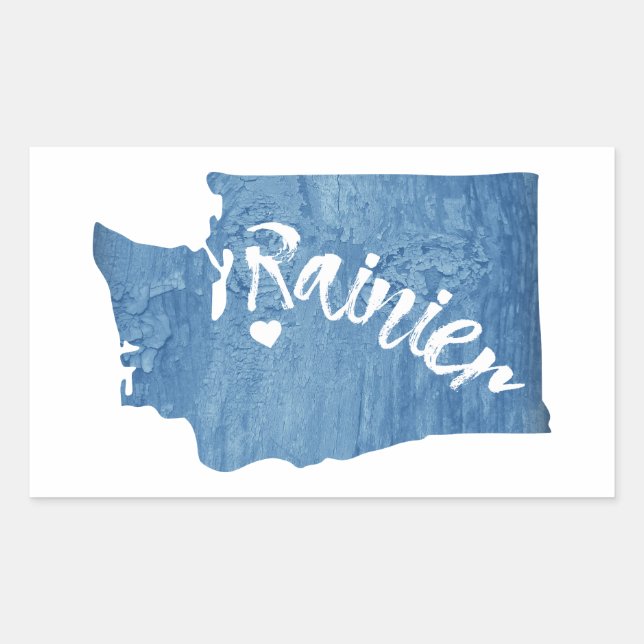 Sticker Rectangulaire Mt Rainier Washington Wood Grain (Devant)