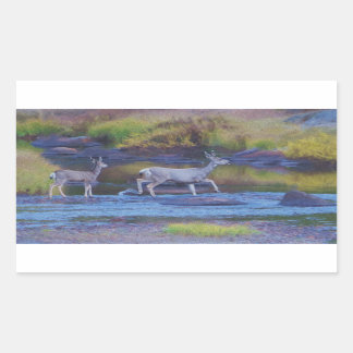 Sticker Rectangulaire Mule Deer Doe et Fawn