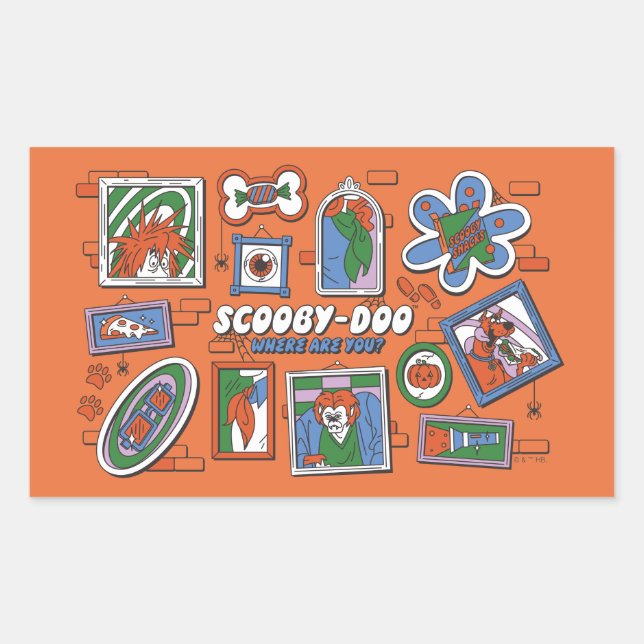Sticker Rectangulaire Mur de cadres photo d'Halloween de Scooby-Doo (Devant)