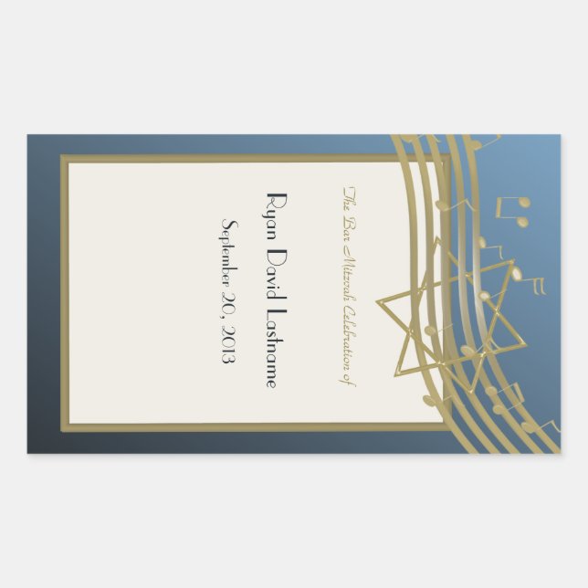 Sticker Rectangulaire Music Bar Mitzvah (Devant)