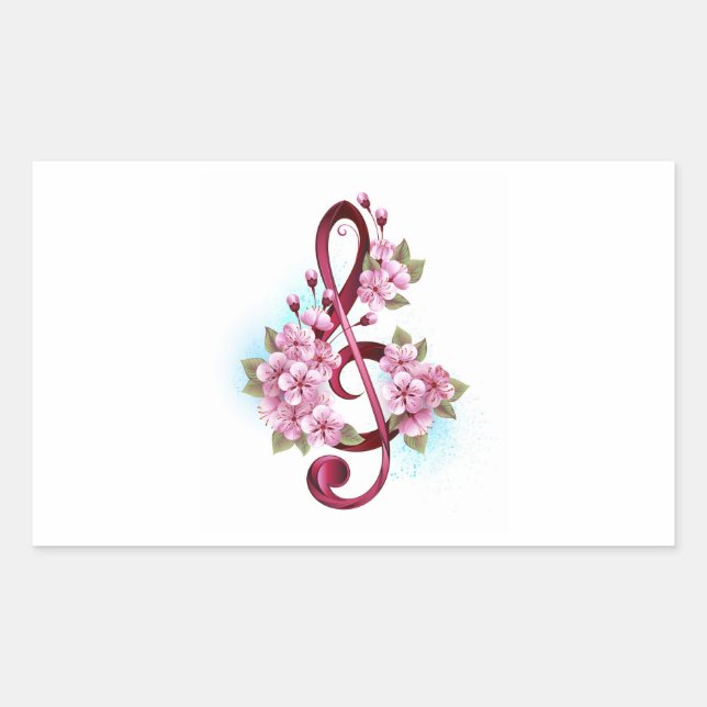 Sticker Rectangulaire Musical treble clef notes with Sakura flowers (Devant)