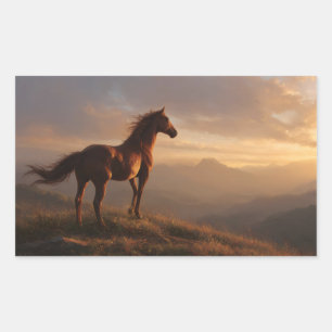 Sticker Rectangulaire Mustang sauvage à regarder le coucher du soleil