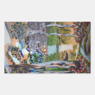 Sticker Rectangulaire naïf aquarelle peinture forêt nature maison terre
