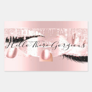 Sticker Rectangulaire Nails Eyelashes Maquillage Lecteurs Rose Bonjour G