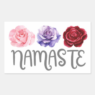 Sticker Rectangulaire Namaste à trois fleurs