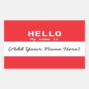 Sticker Rectangulaire Nametag Personnalisé Rouge pour le travail ou la 