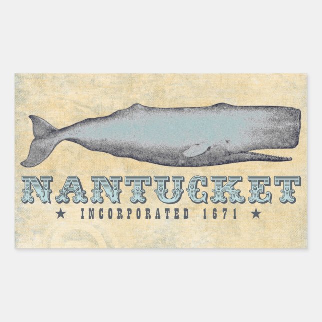 Sticker Rectangulaire Nantucket Baleine MA Inc 1671 (Devant)