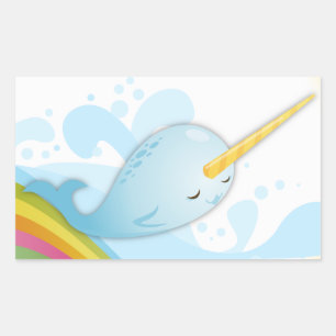 Sticker Rectangulaire Narwhals nagent sur Rainbows