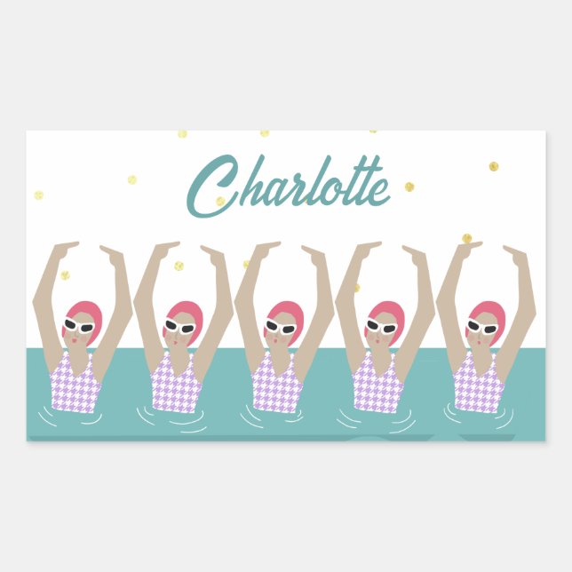 Sticker Rectangulaire Natation Vintage moderne Artistique nageurs Synchr (Devant)