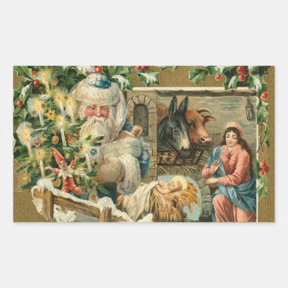 Sticker Rectangulaire Nativité de Noël Vintage père Noël