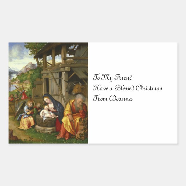 Sticker Rectangulaire Nativité et enfants anges c1515 (Devant)