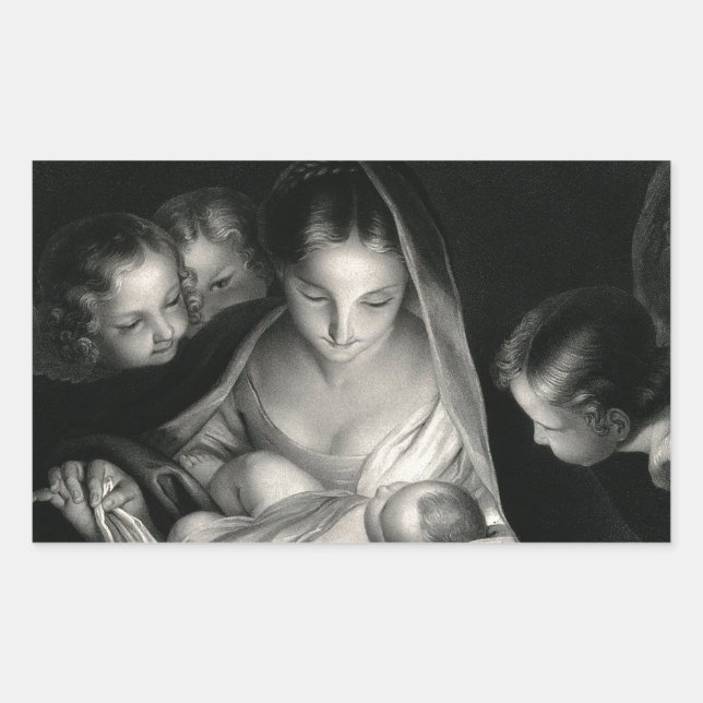 Sticker Rectangulaire Nativity Baby Jésus Virgin Mary Angels Black White (Devant)