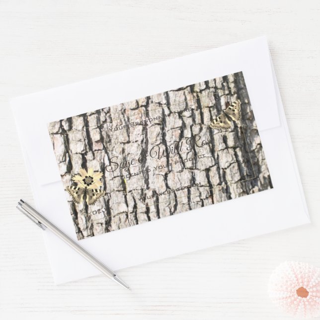 Sticker Rectangulaire Nature Beige Tree Bark Gold Frame Produits Étiquet (Enveloppe)