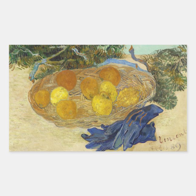 Sticker Rectangulaire Nature morte de Van Gogh Oranges Citrons Gants ble (Devant)