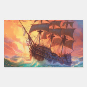 Sticker Rectangulaire Navire À Voile Sur Une Mer Tempérée