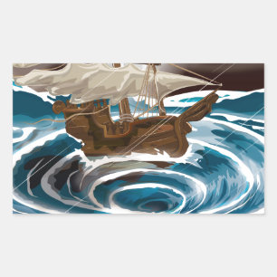 Sticker Rectangulaire Navire à voiles tombant dans un tourbillon dans la