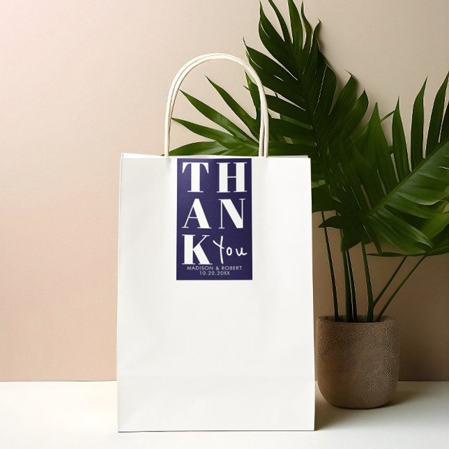Sticker Rectangulaire Navy Blue Bold Simple Merci Wedding Favor (Créateur téléchargé)