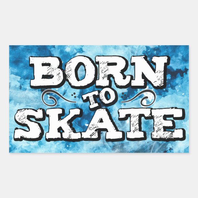 Sticker Rectangulaire Né pour patiner bleu aquarelle graffiti libellé (Devant)