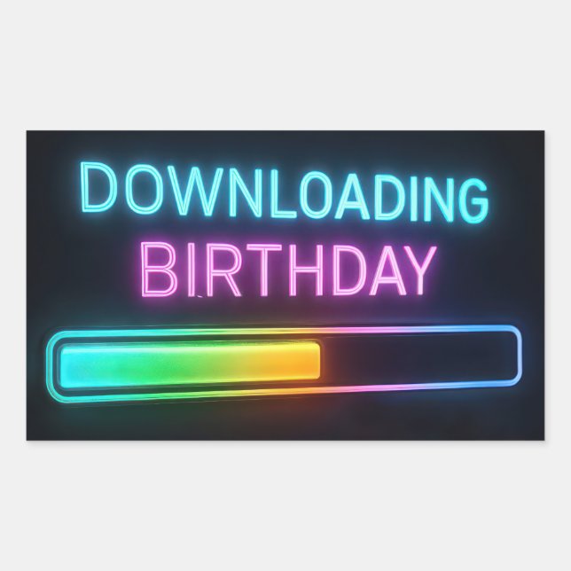 Sticker Rectangulaire Neon Birthday Computer Downloading Bar (Devant)